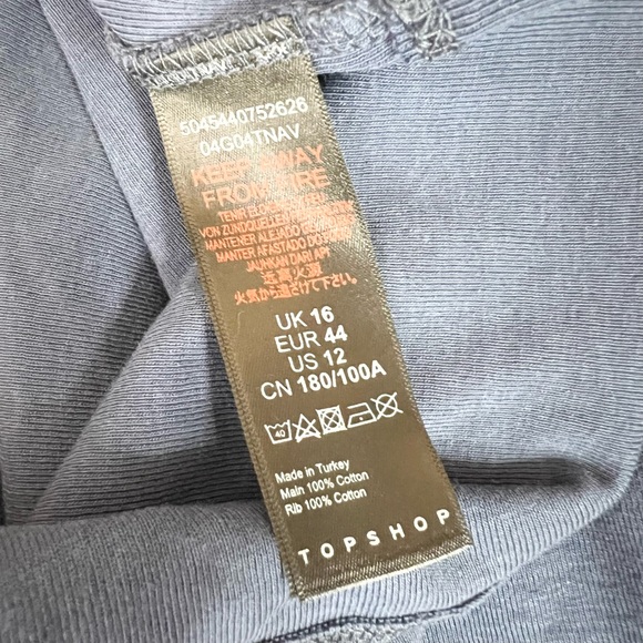 Topshop Navy Blue Notting Hill Crop Top Boxy Cropped Graphic Tee Size 12 Large - Picture 8 of 9